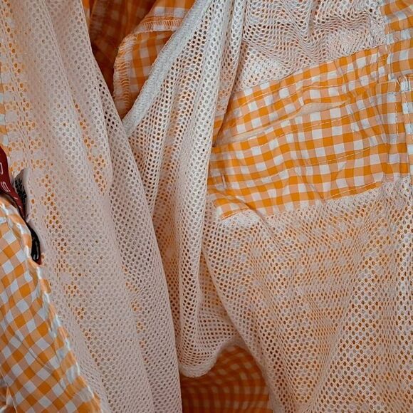 VENISSAC Men’s Swim Trunk Shorts Beach Luxury Travel Orange White Gingham Print - Picture 5 of 5